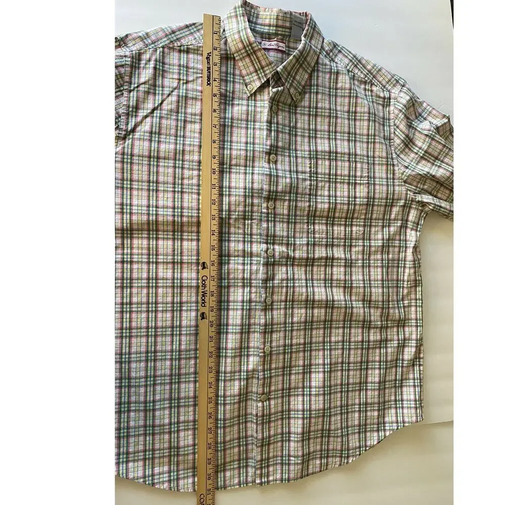 Ben Hogan Long Sleeve Button-Down Collar Dress Shirt Blue Green Plaid Size XL